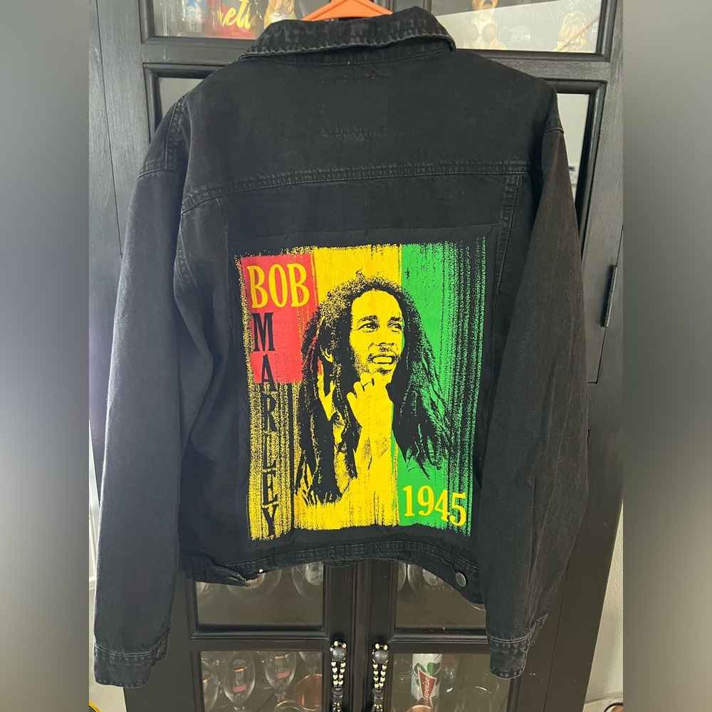 One of a kind, unisex, large, oversize style, Bob Marley denim jacket